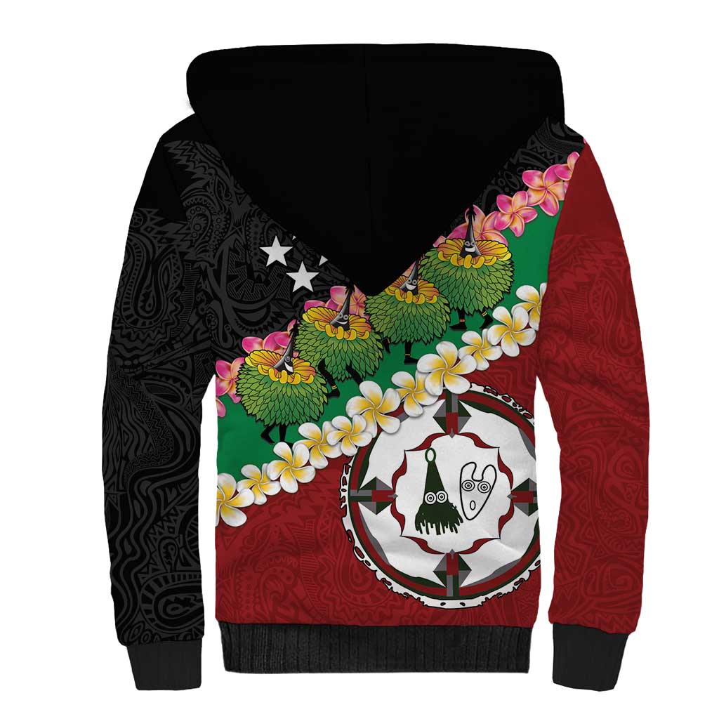 Frangipani Festival Rabaul East New Britain Sherpa Hoodie Dukduk Dance With Plumeria - Polynesian Pride