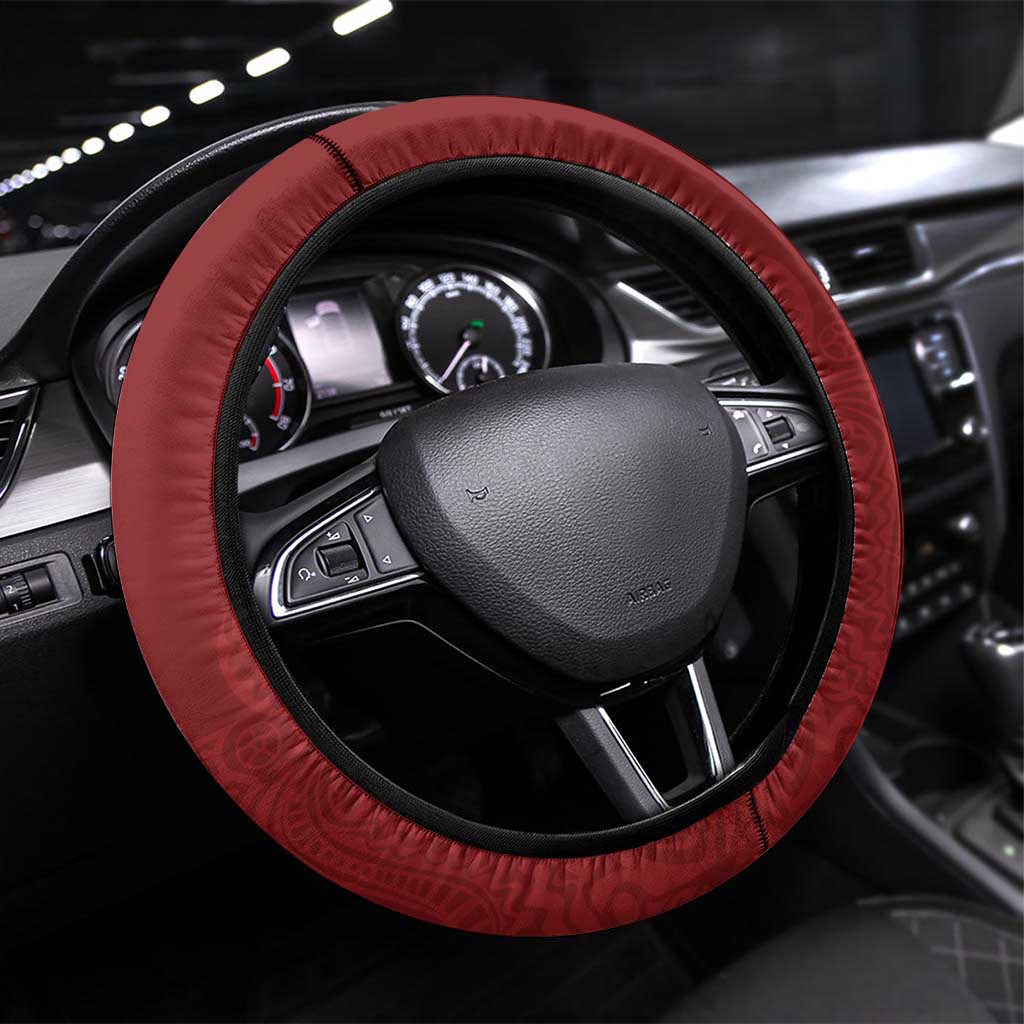 Frangipani Festival Rabaul East New Britain Steering Wheel Cover Dukduk Dance With Plumeria LT14 Universal Fit Red - Polynesian Pride
