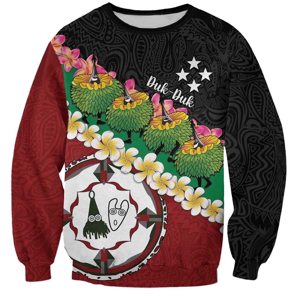 Frangipani Festival Rabaul East New Britain Sweatshirt Dukduk Dance With Plumeria - Polynesian Pride