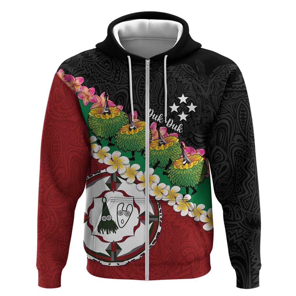 Frangipani Festival Rabaul East New Britain Zip Hoodie Dukduk Dance With Plumeria LT14 Zip Hoodie Red - Polynesian Pride