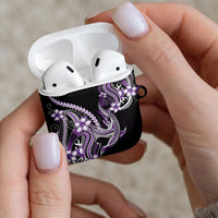 Purple Black Aloha Hawaii AirPods Case Polynesian Shark Tattoo Plumeria