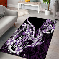 Purple Black Aloha Hawaii Area Rug Polynesian Shark Tattoo Plumeria