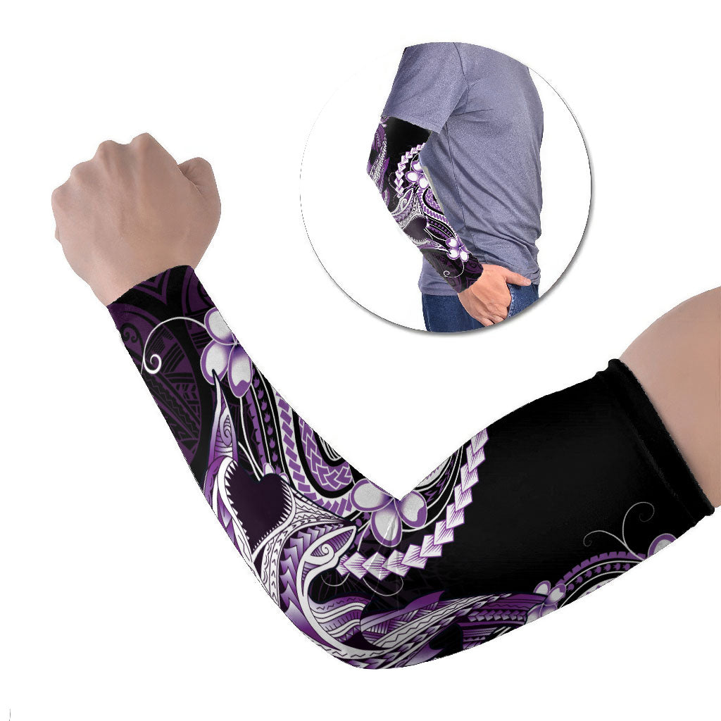 Purple Black Aloha Hawaii Arm Sleeves Polynesian Shark Tattoo Plumeria LT14 Set of 2 Purple - Polynesian Pride
