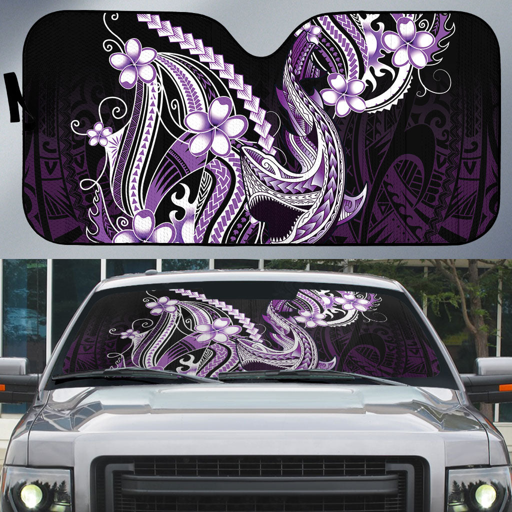 Purple Black Aloha Hawaii Auto Sun Shade Polynesian Shark Tattoo Plumeria LT14 Purple - Polynesian Pride