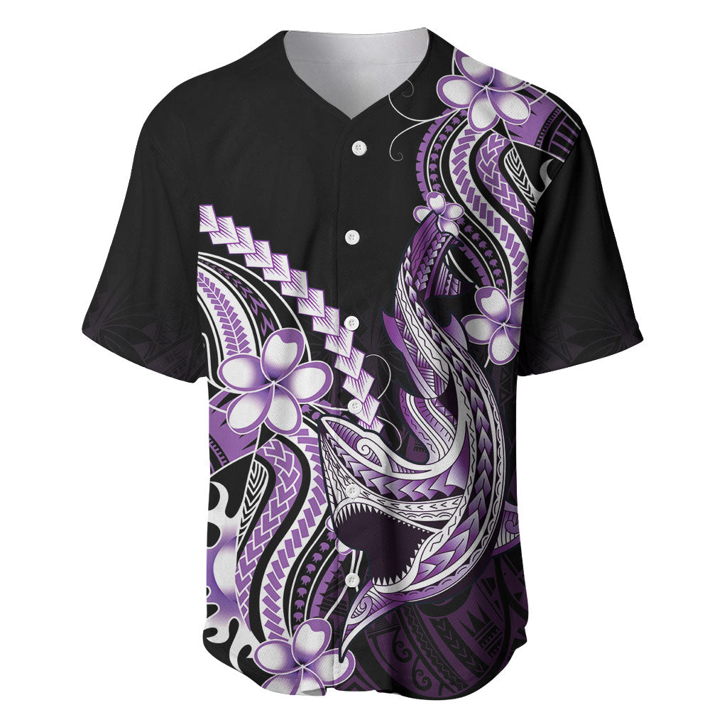 Purple Black Aloha Hawaii Baseball Jersey Polynesian Shark Tattoo Plumeria LT14 Purple - Polynesian Pride