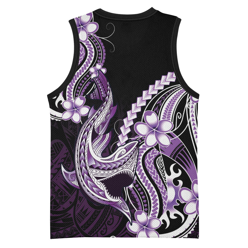 Purple Black Aloha Hawaii Basketball Jersey Polynesian Shark Tattoo Plumeria