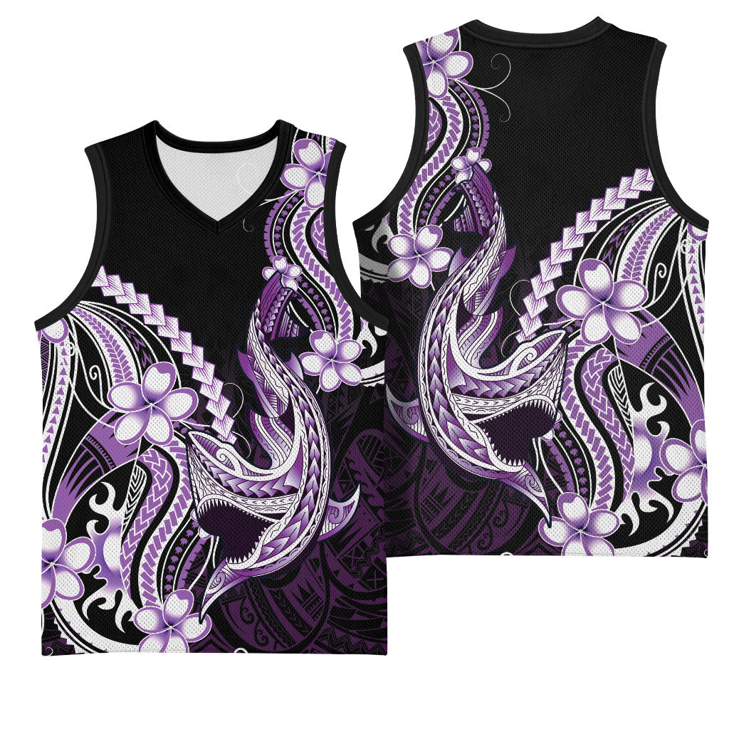 Purple Black Aloha Hawaii Basketball Jersey Polynesian Shark Tattoo Plumeria
