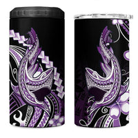 Purple Black Aloha Hawaii 4 in 1 Can Cooler Tumbler Polynesian Shark Tattoo Plumeria