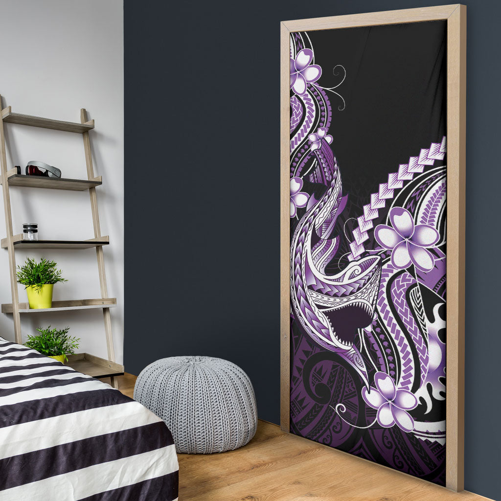 Purple Black Aloha Hawaii Door Cover Polynesian Shark Tattoo Plumeria LT14 - Polynesian Pride
