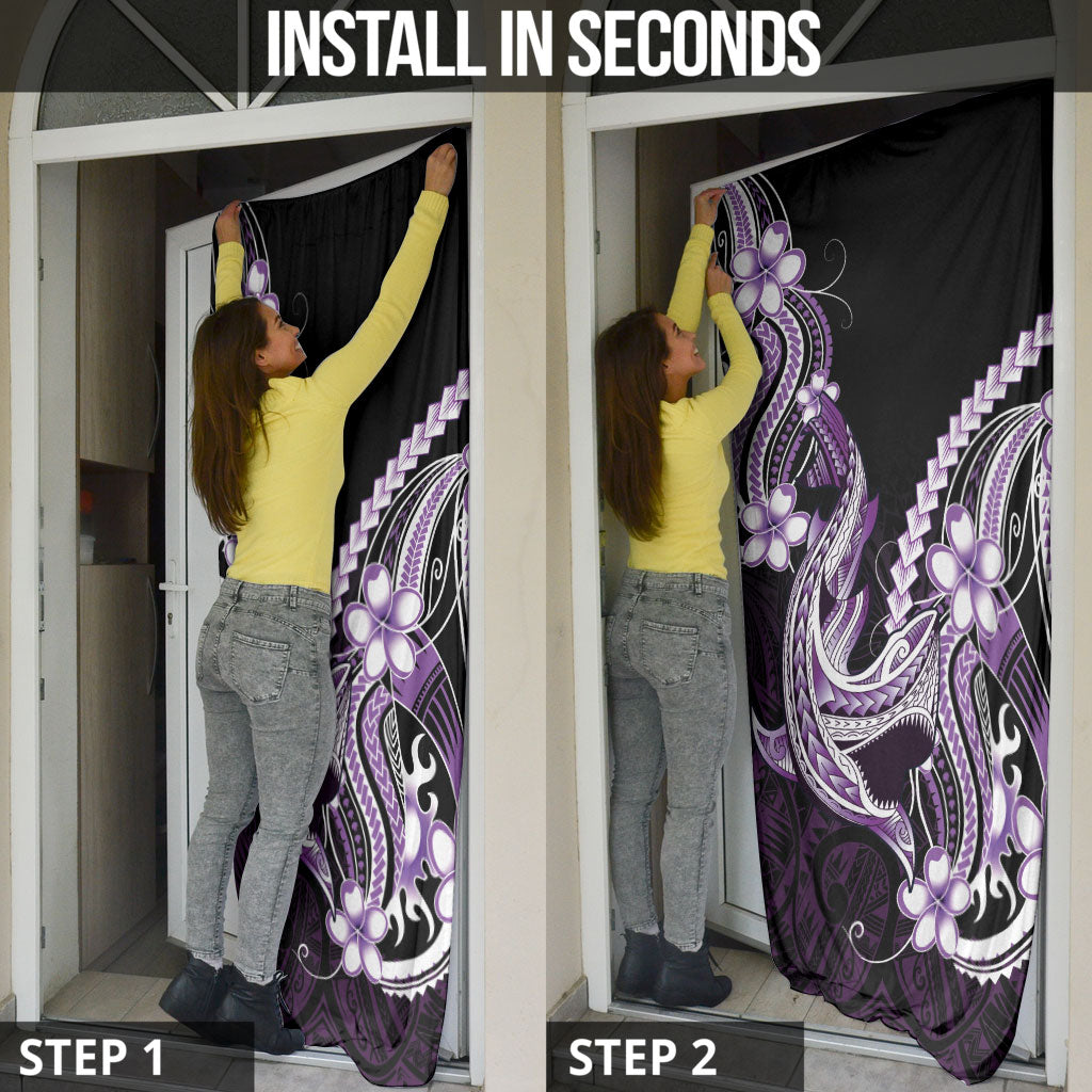Purple Black Aloha Hawaii Door Cover Polynesian Shark Tattoo Plumeria LT14 - Polynesian Pride