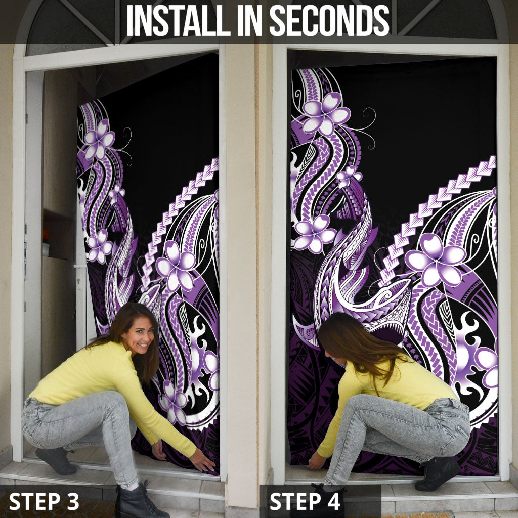 Purple Black Aloha Hawaii Door Cover Polynesian Shark Tattoo Plumeria LT14 - Polynesian Pride