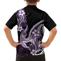 Purple Black Aloha Hawaii Family Matching Long Sleeve Bodycon Dress and Hawaiian Shirt Polynesian Shark Tattoo Plumeria