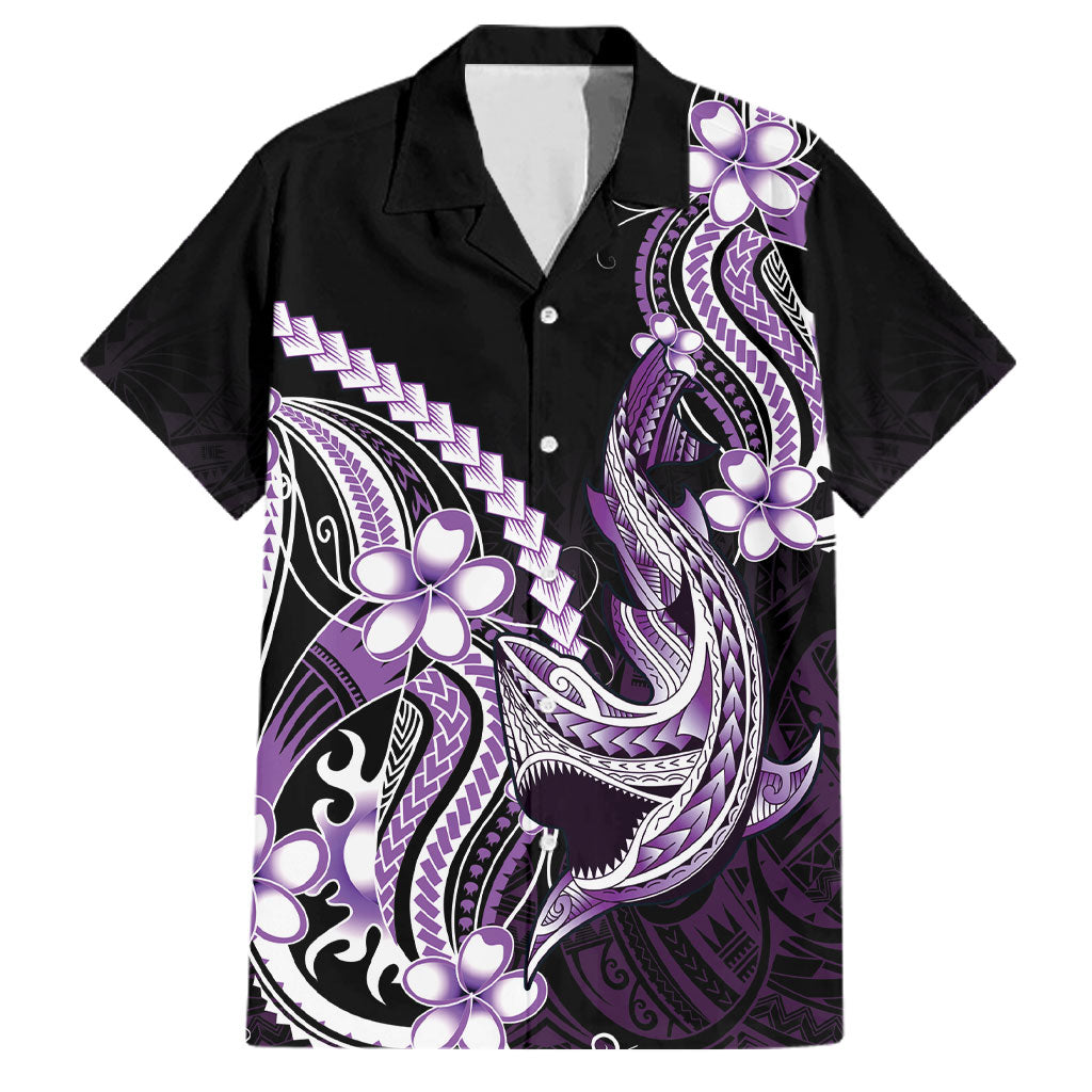 Purple Black Aloha Hawaii Family Matching Mermaid Dress and Hawaiian Shirt Polynesian Shark Tattoo Plumeria