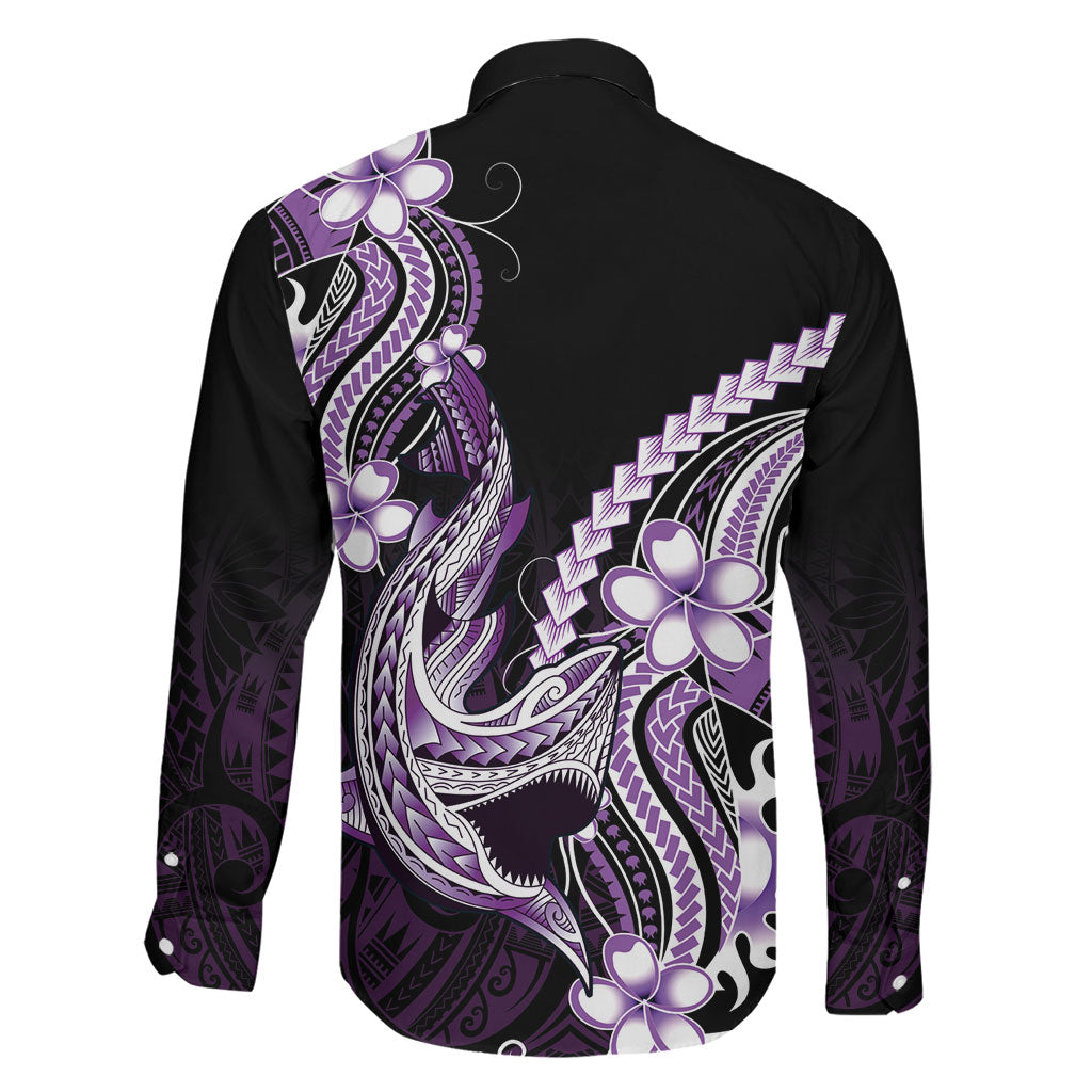 Purple Black Aloha Hawaii Family Matching Mermaid Dress and Hawaiian Shirt Polynesian Shark Tattoo Plumeria