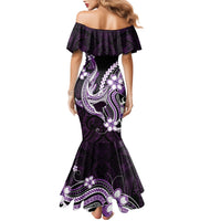 Purple Black Aloha Hawaii Family Matching Mermaid Dress and Hawaiian Shirt Polynesian Shark Tattoo Plumeria