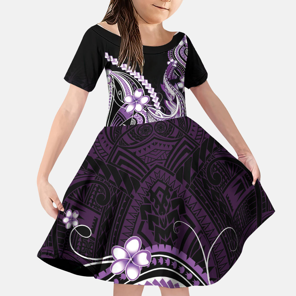 Purple Black Aloha Hawaii Family Matching Puletasi and Hawaiian Shirt Polynesian Shark Tattoo Plumeria