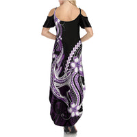 Purple Black Aloha Hawaii Family Matching Summer Maxi Dress and Hawaiian Shirt Polynesian Shark Tattoo Plumeria