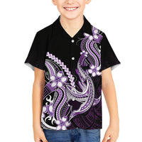 Purple Black Aloha Hawaii Family Matching Summer Maxi Dress and Hawaiian Shirt Polynesian Shark Tattoo Plumeria