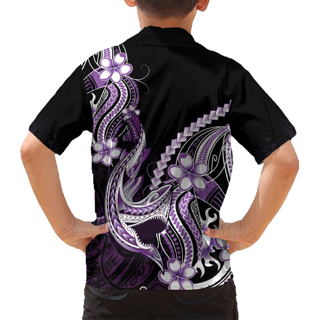 Purple Black Aloha Hawaii Family Matching Tank Maxi Dress and Hawaiian Shirt Polynesian Shark Tattoo Plumeria
