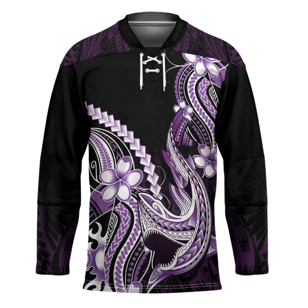 Purple Black Aloha Hawaii Hockey Jersey Polynesian Shark Tattoo Plumeria LT14 Unisex Purple - Polynesian Pride