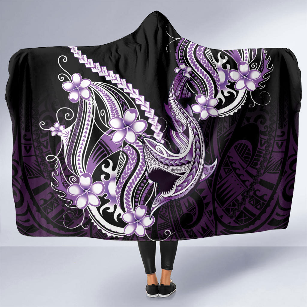 Purple Black Aloha Hawaii Hooded Blanket Polynesian Shark Tattoo Plumeria