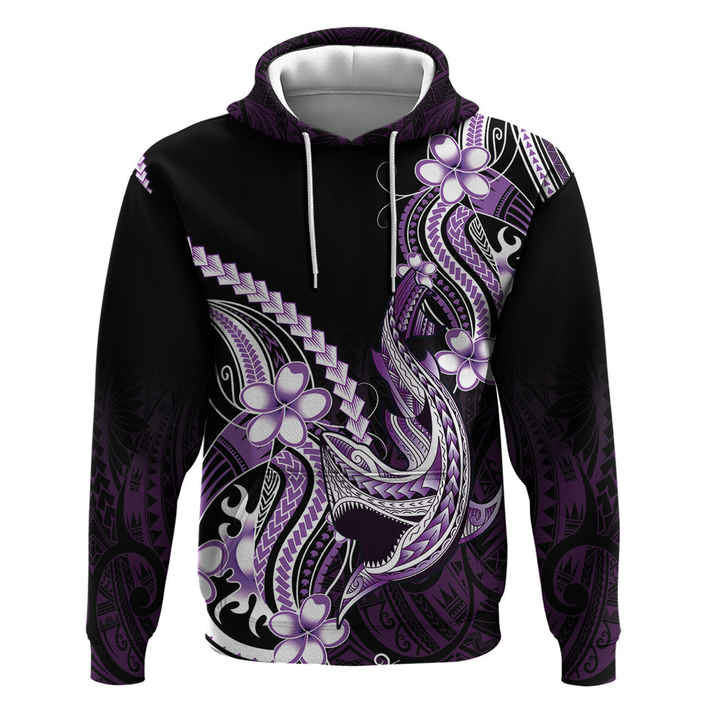 Purple Black Aloha Hawaii Hoodie Polynesian Shark Tattoo Plumeria LT14 Pullover Hoodie Purple - Polynesian Pride