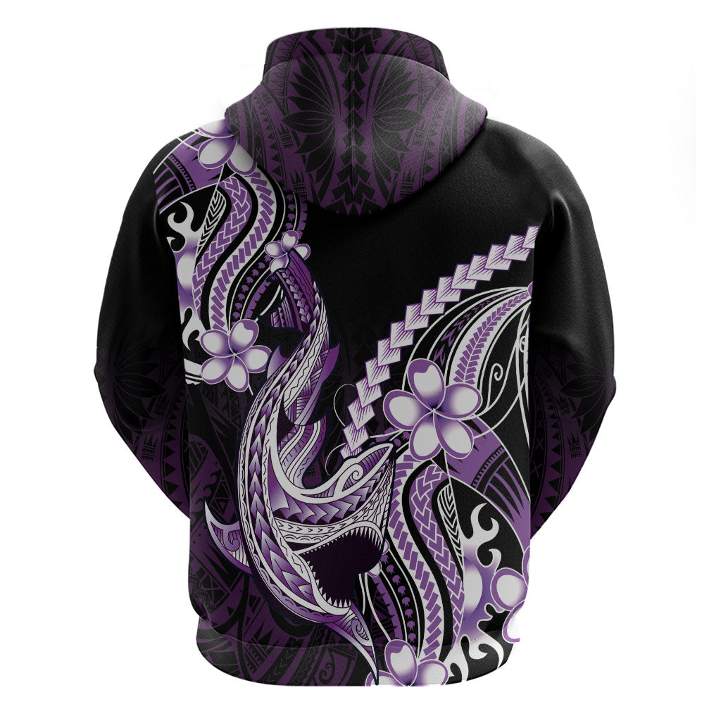 Purple Black Aloha Hawaii Hoodie Polynesian Shark Tattoo Plumeria