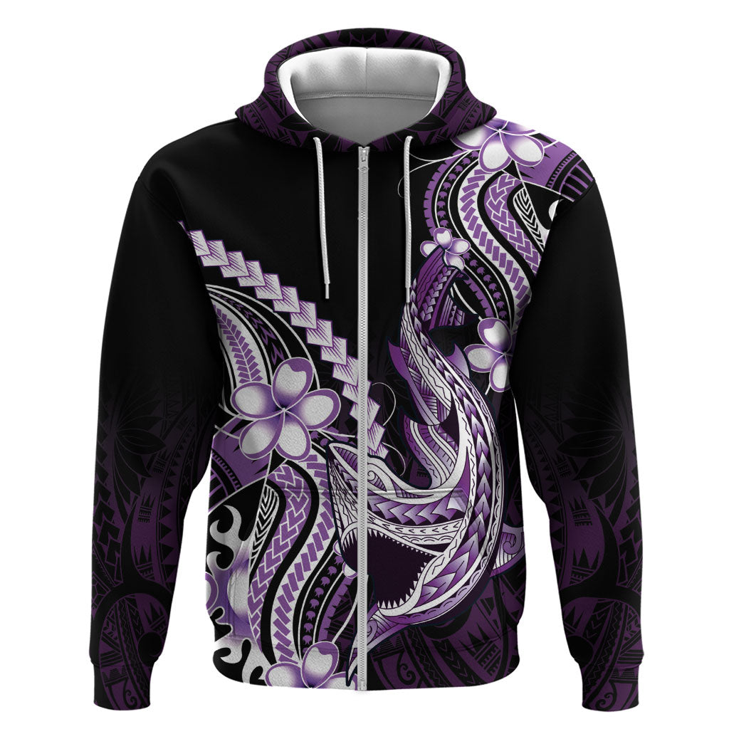 Purple Black Aloha Hawaii Hoodie Polynesian Shark Tattoo Plumeria