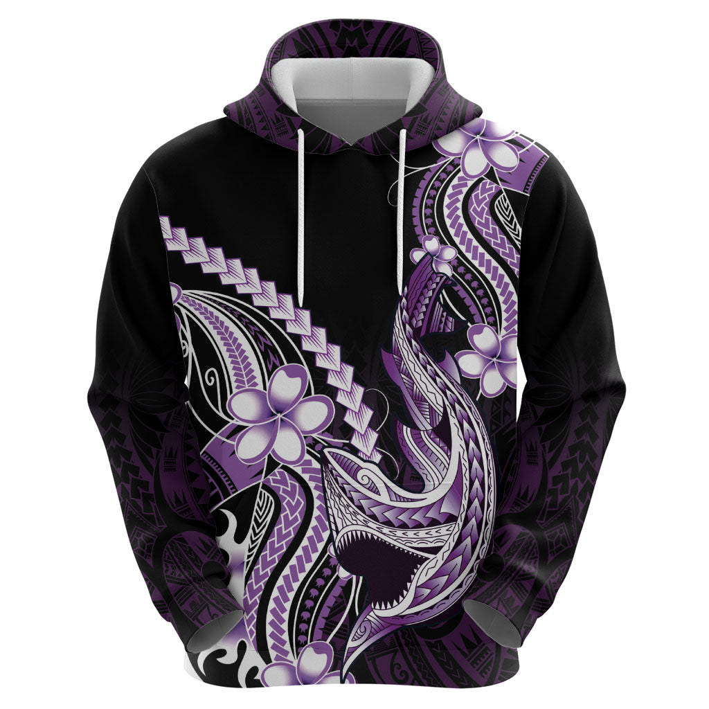 Purple Black Aloha Hawaii Hoodie Polynesian Shark Tattoo Plumeria
