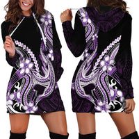 Purple Black Aloha Hawaii Hoodie Dress Polynesian Shark Tattoo Plumeria