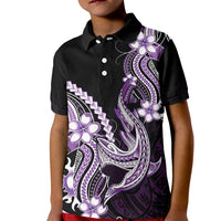 Purple Black Aloha Hawaii Kid Polo Shirt Polynesian Shark Tattoo Plumeria