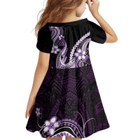 Purple Black Aloha Hawaii Kid Short Sleeve Dress Polynesian Shark Tattoo Plumeria