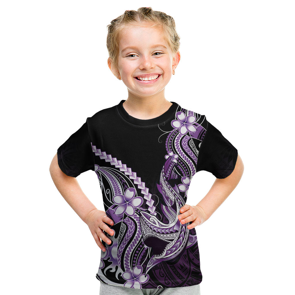 Purple Black Aloha Hawaii Kid T Shirt Polynesian Shark Tattoo Plumeria