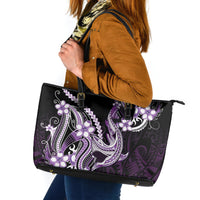 Purple Black Aloha Hawaii Leather Tote Bag Polynesian Shark Tattoo Plumeria