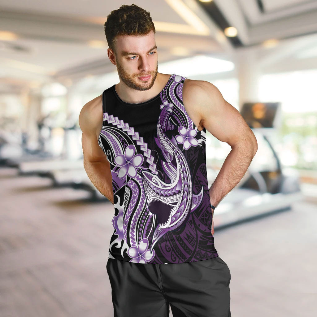 Purple Black Aloha Hawaii Men Tank Top Polynesian Shark Tattoo Plumeria LT14 Purple - Polynesian Pride