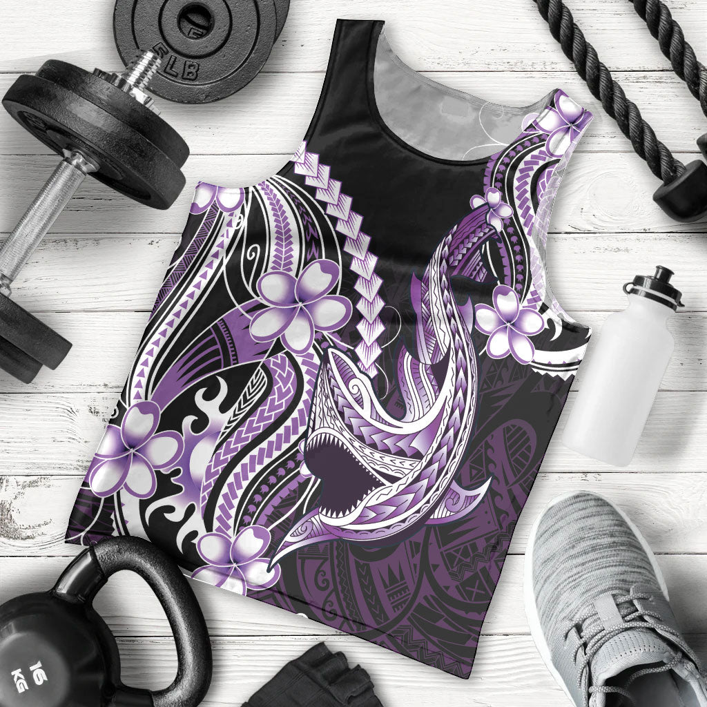 Purple Black Aloha Hawaii Men Tank Top Polynesian Shark Tattoo Plumeria