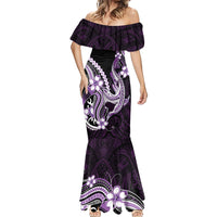 Purple Black Aloha Hawaii Mermaid Dress Polynesian Shark Tattoo Plumeria