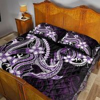 Purple Black Aloha Hawaii Quilt Bed Set Polynesian Shark Tattoo Plumeria