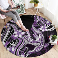 Purple Black Aloha Hawaii Round Carpet Polynesian Shark Tattoo Plumeria