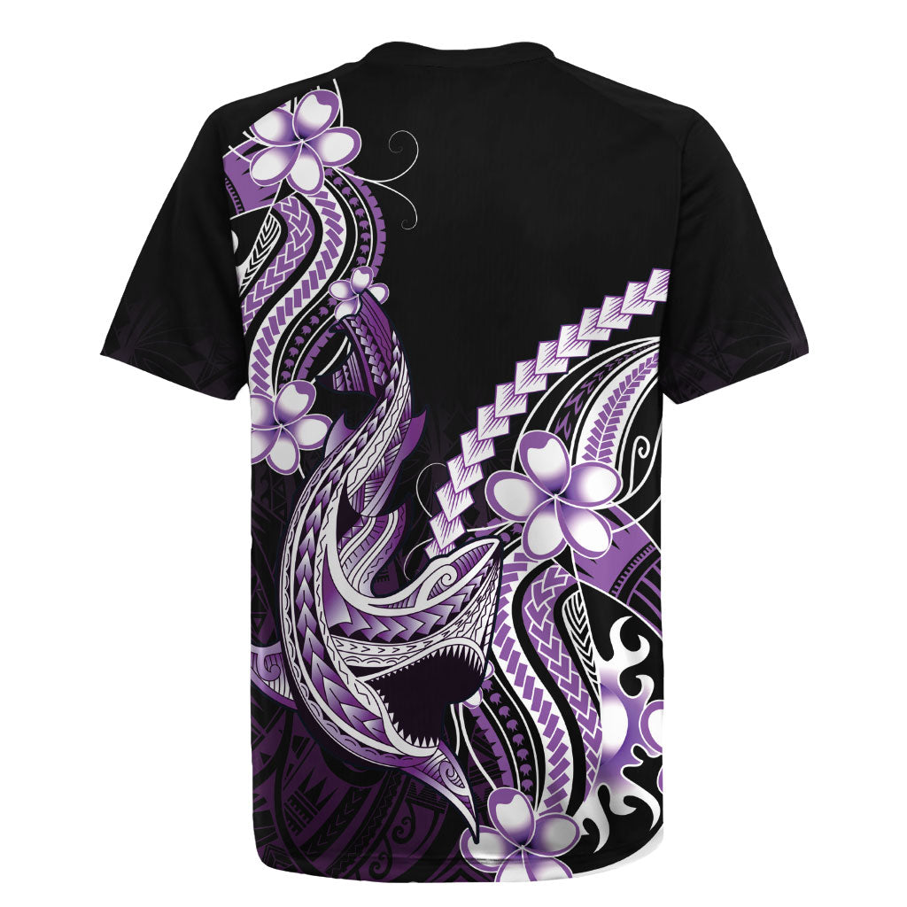 Purple Black Aloha Hawaii Rugby Jersey Polynesian Shark Tattoo Plumeria