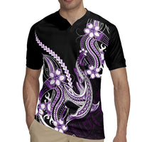 Purple Black Aloha Hawaii Rugby Jersey Polynesian Shark Tattoo Plumeria