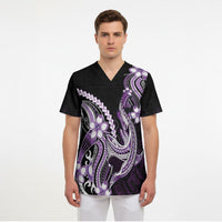 Purple Black Aloha Hawaii Scrub Top Polynesian Shark Tattoo Plumeria