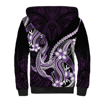 Purple Black Aloha Hawaii Sherpa Hoodie Polynesian Shark Tattoo Plumeria