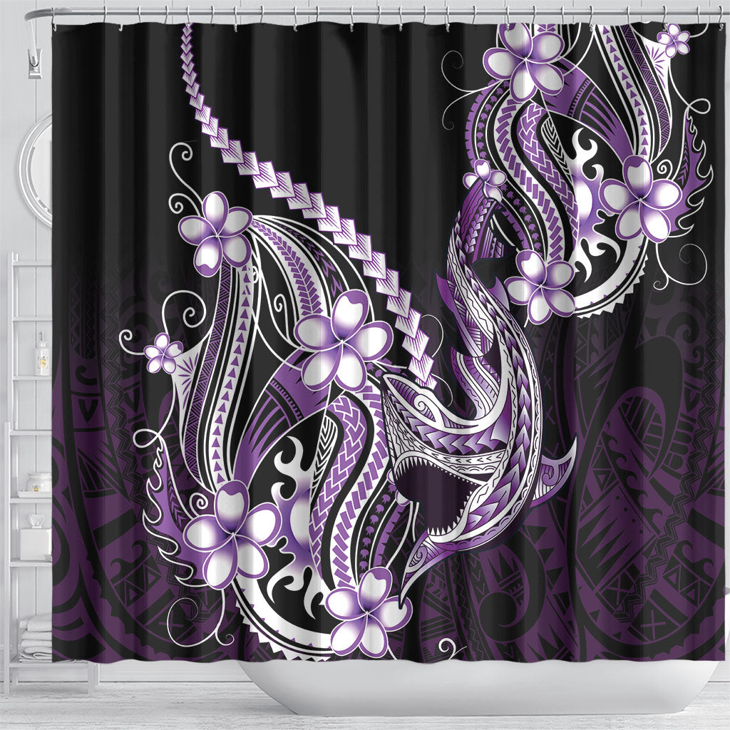 Purple Black Aloha Hawaii Shower Curtain Polynesian Shark Tattoo Plumeria