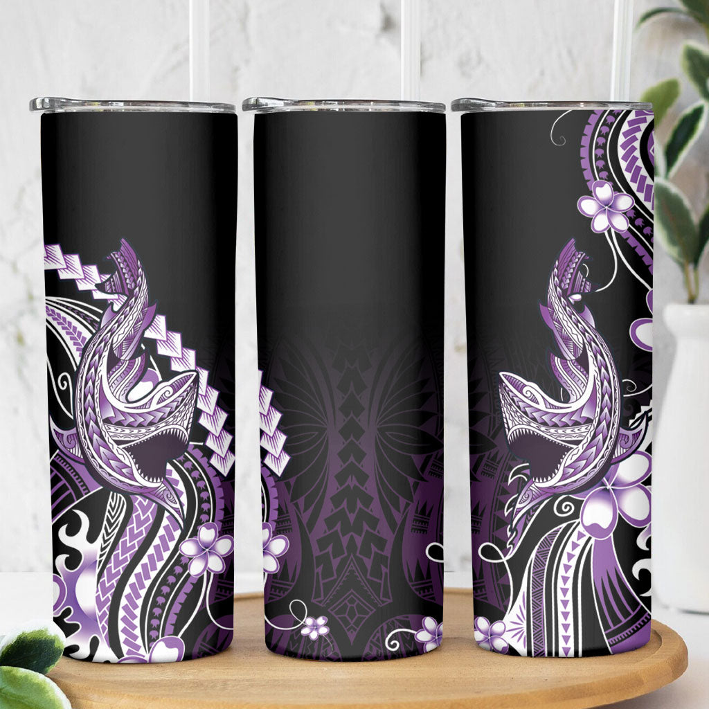 Purple Black Aloha Hawaii Skinny Tumbler Polynesian Shark Tattoo Plumeria