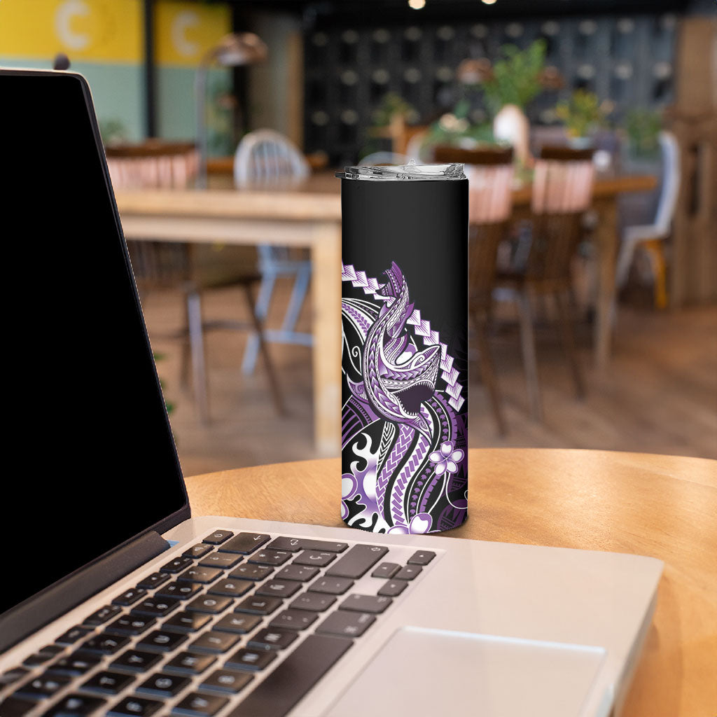Purple Black Aloha Hawaii Skinny Tumbler Polynesian Shark Tattoo Plumeria