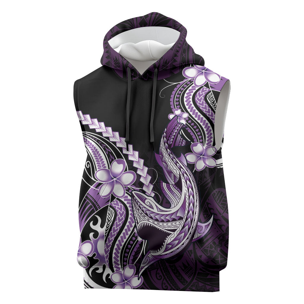 Purple Black Aloha Hawaii Sleeveless Hoodie Polynesian Shark Tattoo Plumeria LT14 Purple - Polynesian Pride