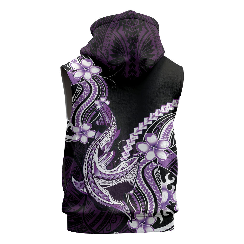 Purple Black Aloha Hawaii Sleeveless Hoodie Polynesian Shark Tattoo Plumeria