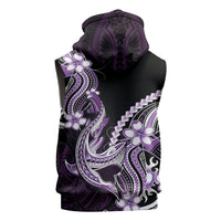 Purple Black Aloha Hawaii Sleeveless Hoodie Polynesian Shark Tattoo Plumeria
