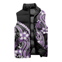 Purple Black Aloha Hawaii Sleeveless Puffer Jacket Polynesian Shark Tattoo Plumeria